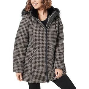 ARCTIC EXPEDITION Women's Chevron Quilted Down Parka Size M In Camel Houndstooth